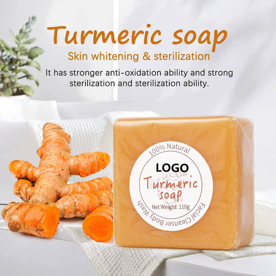 Vendita all'ingrosso di sapone per il viso alla curcuma con etichetta privata